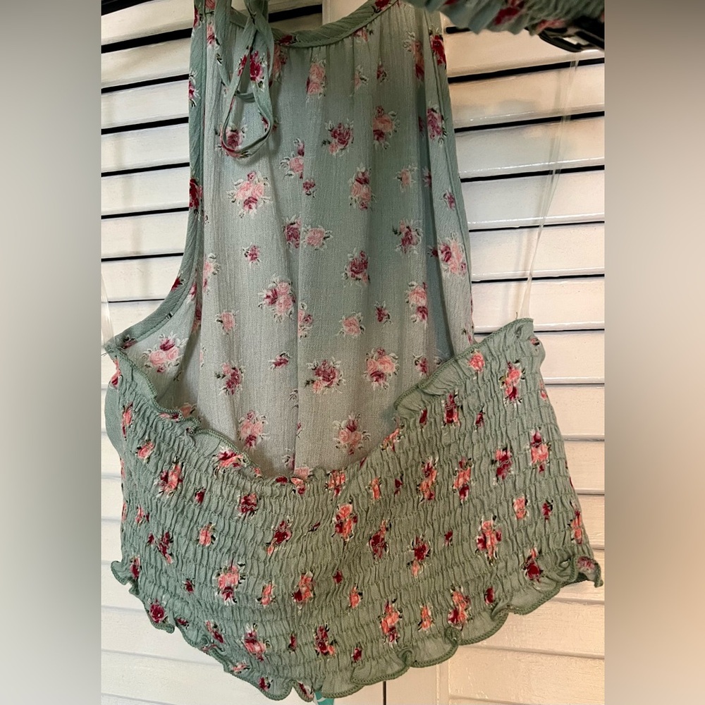 Women’s Blue Jasmine Floral Halter Smocked Tank Top and Smocked Skirt Set Size L - Picture 5 of 16